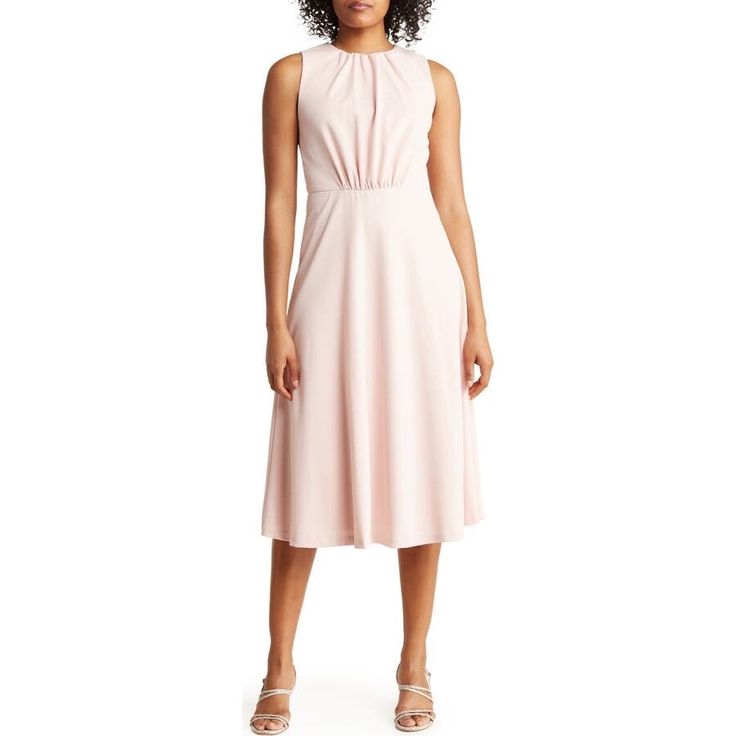 Calvin Klein Pleated Cutout Fit & Flare Midi Dress Women's 4 Pink Sleeveless A Back Cutout Shows Off Some Skin In A Fit-And-Flare Midi Dress With Delicate Pleats That Sweetens Your Look. Hidden Back Zip Closure Jewel Neck Sleeveless 66% Polyester, 30% Recycled Polyester, 4% Spandex Dry Clean Imported New Without Tags, No Stains, Fading Or Rips. Approximate Flat Measures: - Armpit To Armpit: 17 In. - Waist: 15 In. - Hips: 23 In. - Length: 47 In. ***Most Orders Are Shipped Within 1 Business Day. I Feminine Sleeveless Knee-length Dress For Date Night, Feminine Fitted Halter Neck Sleeveless Dress, Feminine Sleeveless Halter Dress For Date Night, Flattering Sleeveless Dresses In Solid Color, Elegant Sleeveless Stretch Dress For Spring, Elegant Stretch Sleeveless Dress For Spring, Sleeveless Stretch Midi Dress For Daywear, Elegant Spring Sleeveless Stretch Dress, Feminine Sleeveless Halter Dress For Day Out