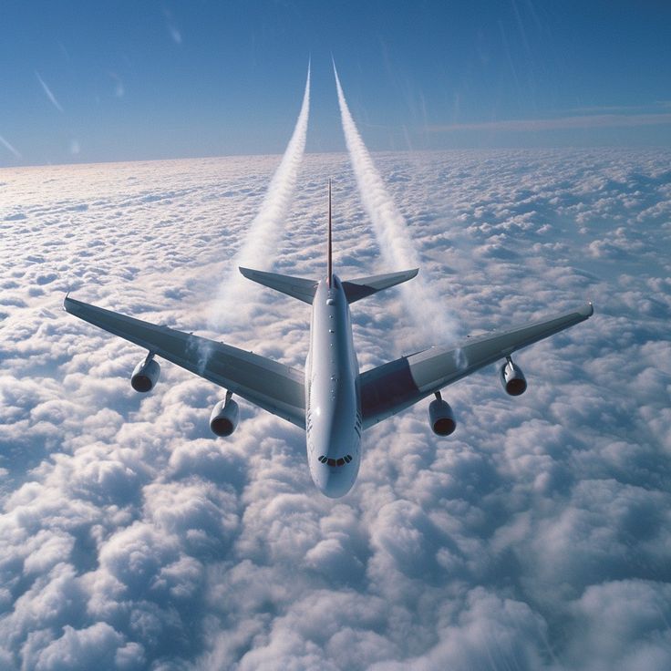 an airplane is flying above the clouds