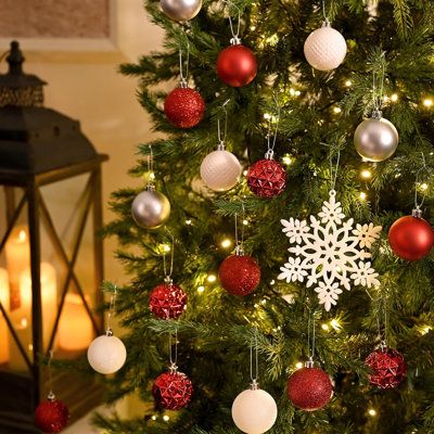 This set includes a variety of tree ornaments, featuring balls in different shapes such as diamond-patterned balls and snowflake. The diverse designs complement each other well, adding interest and charm to your overall decorOur tree ornaments include 3 special finishes: shiny, matte, and glitter. The multi-finish and novelty shape ornaments meet all your favorite tree ornament needs, and the molding seam is almost invisible, making them look exquisiteThese Christmas ornament are made of suffici All Red Christmas Tree Ornaments, Diy Tabletop, Christmas Ball Ornaments, Fall Halloween Decor, Create Diy, Hard Floor, Ball Ornaments, Christmas Balls, The Holiday Aisle