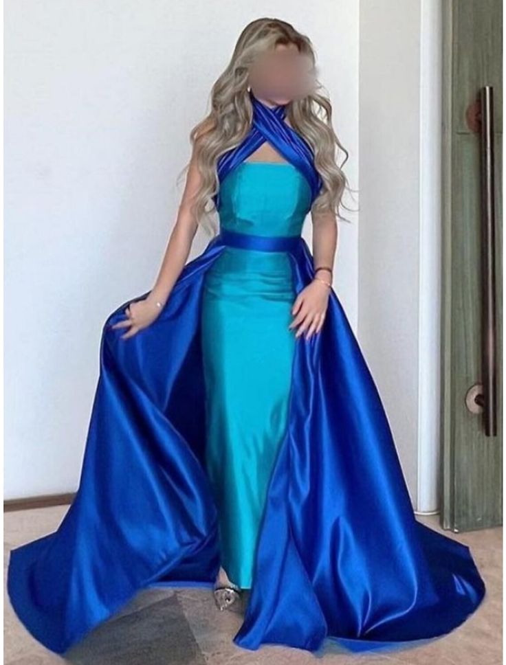 A-Line Evening Gown Elegant Dress Formal Court Train Sleeveless Halter Neck Satin with Pleats Gown Elegant, Dresses Formal Elegant, Evening Gowns Elegant, Dress Formal, Ball Dresses, Elegant Dress, Halter Neck, Evening Gown, Evening Gowns