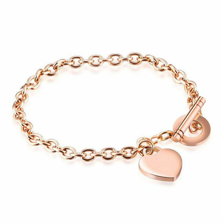 High Quality Custom Stainless Steel Rose Gold Color Heart Charm BraceletFREE ENGRAVING on front side of the heart 2 Lines up to 10 characters per line Additional $4.00 charge for both sides engravingProduct Info:Size Length: 7.9" inches Material: Stainless Steel Rose Gold ColorSatisfaction Guaranteed Toggle Clasp Bracelet, Rosa Gold, Rose Gold Charms, Bracelets Design, Classic Bracelets, Rose Gold Heart, Gold Charm Bracelet, Bracelet Charm, Colorful Bracelets