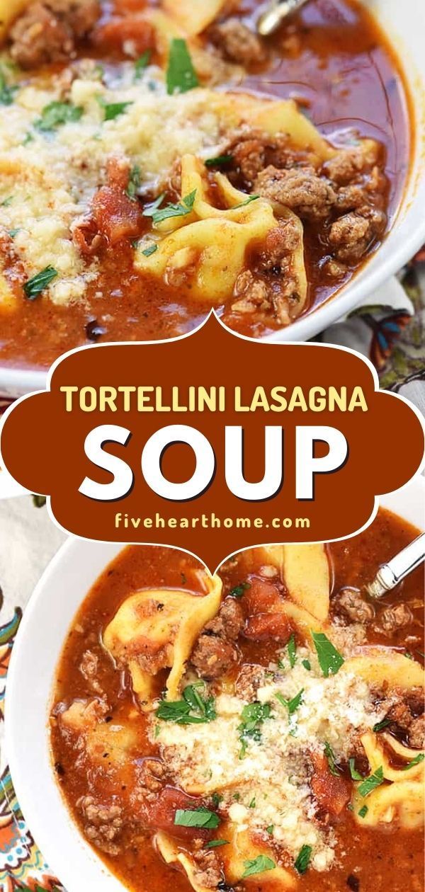 This fall dinner recipe on the stovetop is a quick and easy spin on the traditional! In just 20 minutes, you can have this Tortellini Lasagna Soup with ground beef, herbs, and Parmesan in a marinara-based broth. Such good comfort food! Ground Beef Tortellini, Lasagna Tortellini, Tortellini Lasagna, Tortellini Recipes Crockpot, Beef Tortellini, Blender Soups, Lasagne Soup, Cheese Tortellini Soup, Lasagna Soup Crockpot