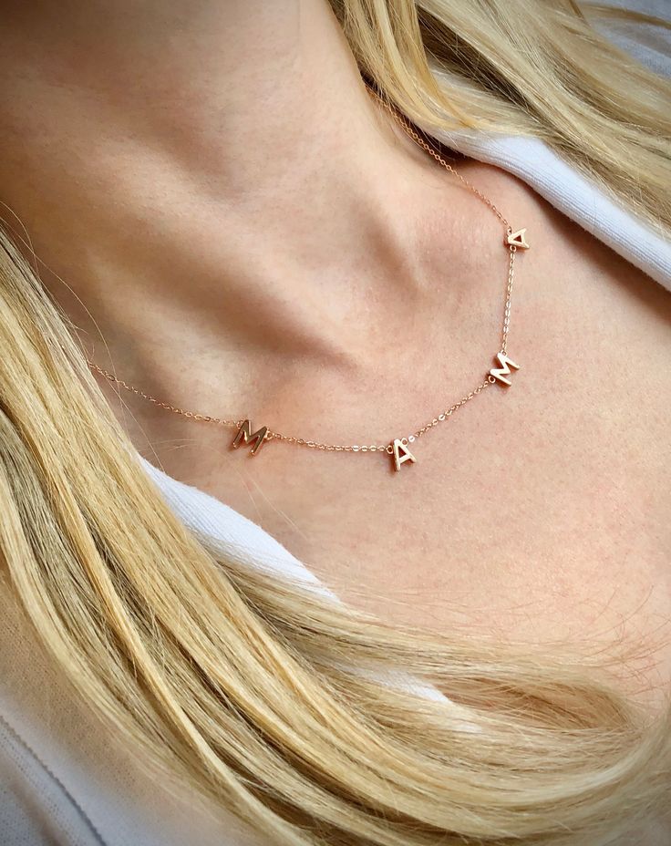 "♥ These beautiful mama necklaces are the perfect gift for the mama in your life or even as a treat for yourself. ♥ Perfect addition to dainty layered jewellery. Or perfect on its own! Material: ♥ 925 sterling silver (nickel free) plated with:  - Silver - 14k Real Gold  - Rose Gold.    Length: ♥ 16\" with a 2\" extender (18\" in total) Size of letters: ♥ approximately 1/4\" wide" Name Necklace With Adjustable Chain As Gift For Mom, Rose Gold Charm Necklace Gift For Mom, Mother's Day Gift Name Necklace With Adjustable Chain, Everyday Custom Name Necklaces, Dainty Everyday Charm Necklaces For Mother's Day, Mother's Day Initial Pendant Necklace With Adjustable Chain, Mother's Day Rose Gold Name Necklace With Adjustable Chain, Everyday Initial Necklace For Mother's Day, Adjustable Rose Gold Name Necklace For Mother's Day