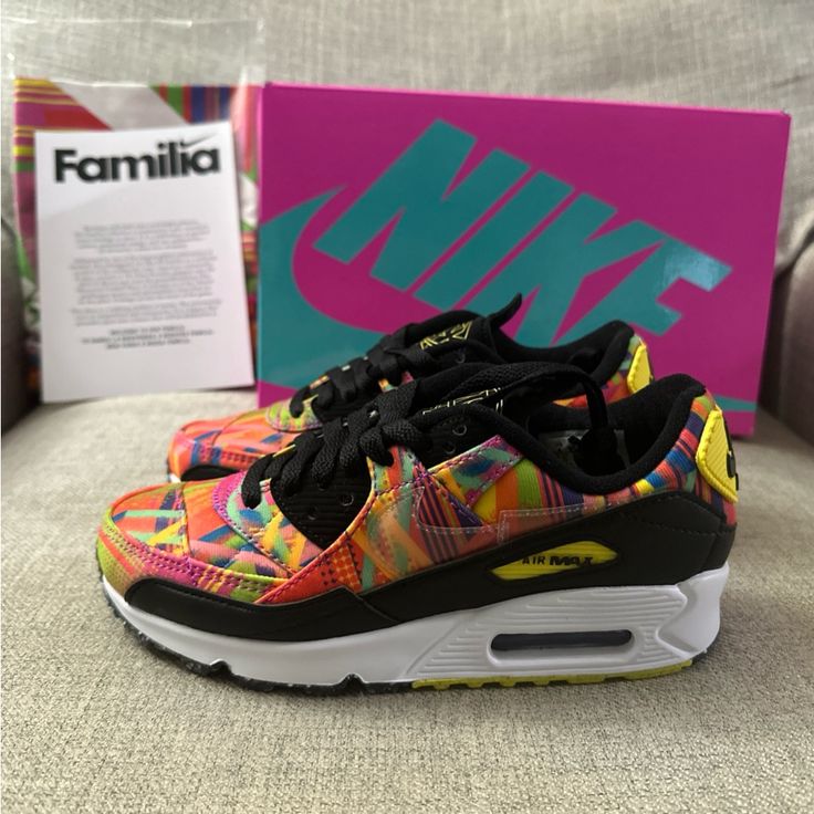 Nike Air Max 90 / Lhm Familia' Men's Shoes Dj4703-900 Mens Sz 4 Women’s Size 5.5 New With Box Yellow Sneakers With Removable Insole For Sports, Multicolor Sneakers With Ortholite Insole For Sports, Multicolor Nike Air Max Low-top For Sports, Multicolor Low-top Nike Air Max For Sports, Multicolor Custom Sneakers With Air Max Cushioning, Multicolor Lace-up Sneakers With Removable Insole, Multicolor Lace-up Custom Sneakers With Air Cushioning, Shoes Nike Air, Nike Gold