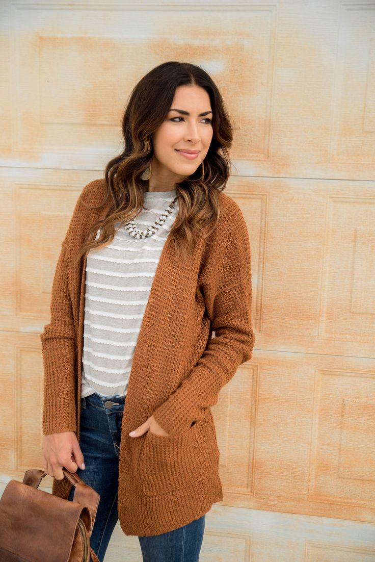 Knit Pocket Cardigan - S, Cognac - $42.00 - - Betsey's Boutique Shop Trendy Comfortable Cardigan For Loungewear, Comfy Fall Cardigan For Everyday, Comfy Everyday Fall Cardigan, Casual Brown Cardigan For Day Out, Trendy Soft Knit Cardigan For Day Out, Trendy Cozy Fit Cardigan, Casual Spring Cardigan With Cozy Fit, Cozy Fit Fall Cardigan For Loungewear, Trendy Soft Knit Cardigan For Fall