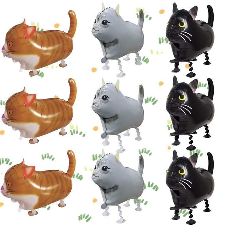 there are many different types of cat balloons in the shape of cats and kittens