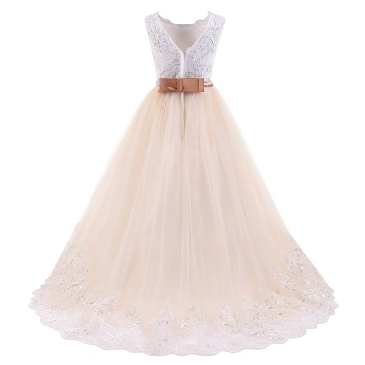 Girls Sleeveless Formal Ball Gown Party Dress – JoJo Shop Lace Dress For Kids, Wedding Dresses For Kids, Formal Ball Gown, Girls Lace Dress, Princess Skirt, First Communion Dresses, White Flower Girl Dresses, Girls Formal Dresses, Flower Girl Dress Lace