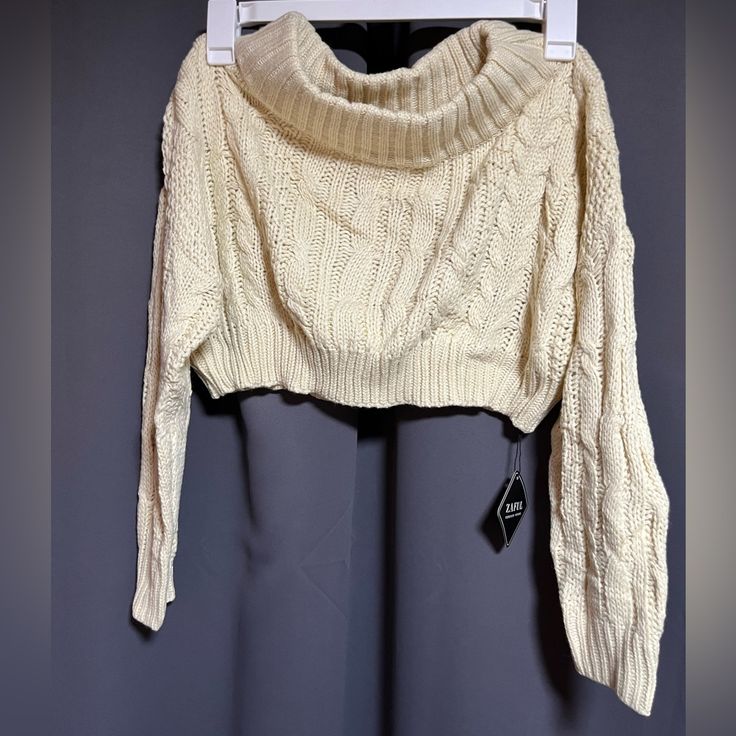 Zaful Women’s Off Shoulder Cropped Long Sleeve Cable Knit Sweater Pullover Nwt White Cropped Knit Top For Winter, White Cropped Cable Knit Sweater, Cropped Pointelle Knit Sweater For Winter, Winter Cropped Pointelle Knit Sweater, White Cropped Sweater, Ripped Sweater, Dark Green Sweater, Ugly Christmas Sweater Women, Chunky Cable Knit Sweater