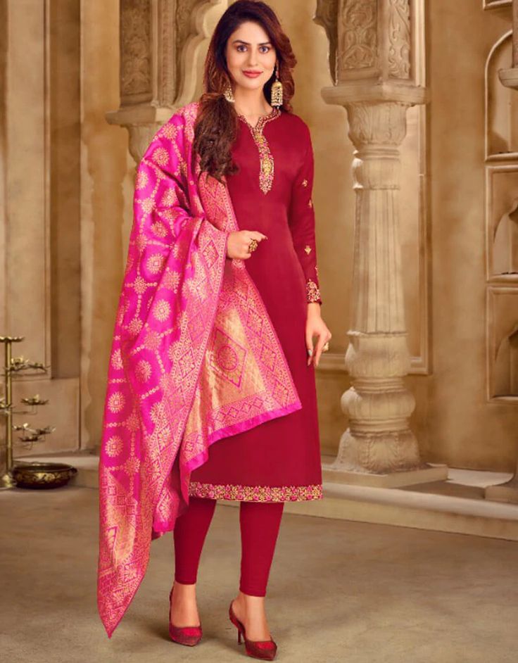 Maroon Satin Georgette Chudidar Salwar Suits Maroon Embroidery Work:Arabic Attire #designersuitdresses #longkameezwithsalwar #indiansalwarkameezonlineshoppingusa #newdesignsalwar #suitstyleladies #suitstyleforladies #magentasuitwomens #salwarkameezlong #designersuitonline #designerssuitsonline #onlinekameezsalwarshopping #salwarchemise #latestshalwarqameezdesigns #latestsalwarkameezdesigns2020 #pant|salwardesign #beautifulladiessuits Maroon Embroidery, Salwar Kameez Mens, Party Wear Salwar Kameez, Designer Suits Online, Party Wear Salwar, Lehenga Suit, Churidar Suits, Salwar Kameez Designs, Anarkali Dress