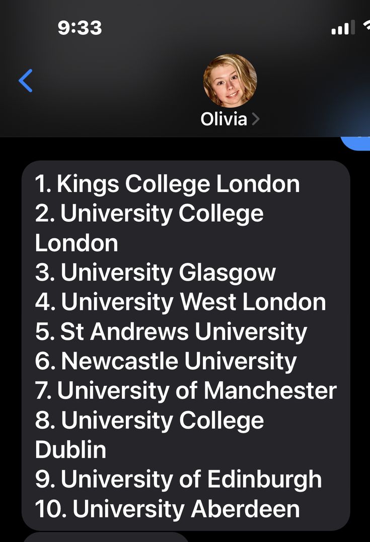 an iphone screen showing the college list for king's college london and university of edinburgh