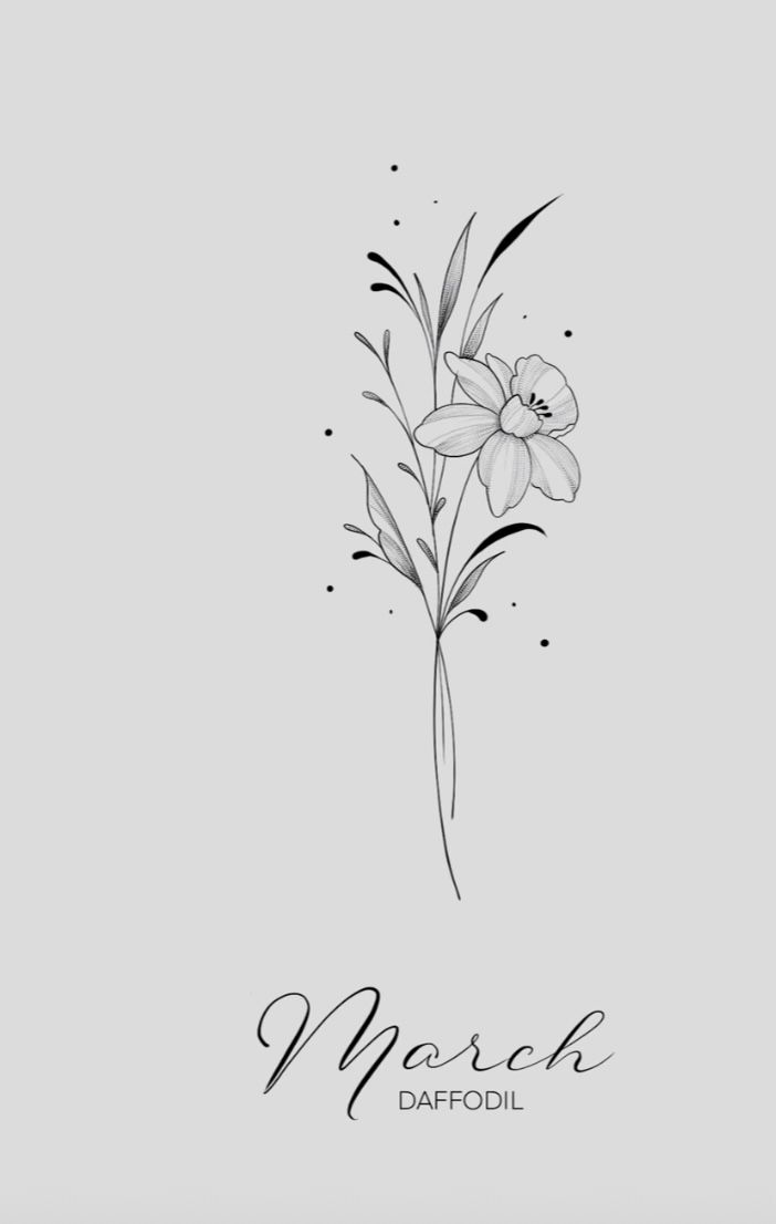 a black and white drawing of flowers with the word march in it's center