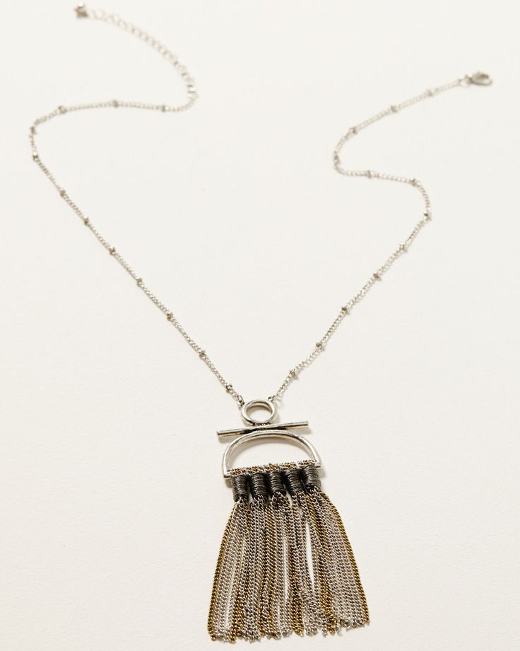 Western Jewellery, Chain Fringe, Fringe Necklace, Pendant Design, Chain Pendant, Long Chain, Chain Pendants, Gold And Silver, Rustic Charm