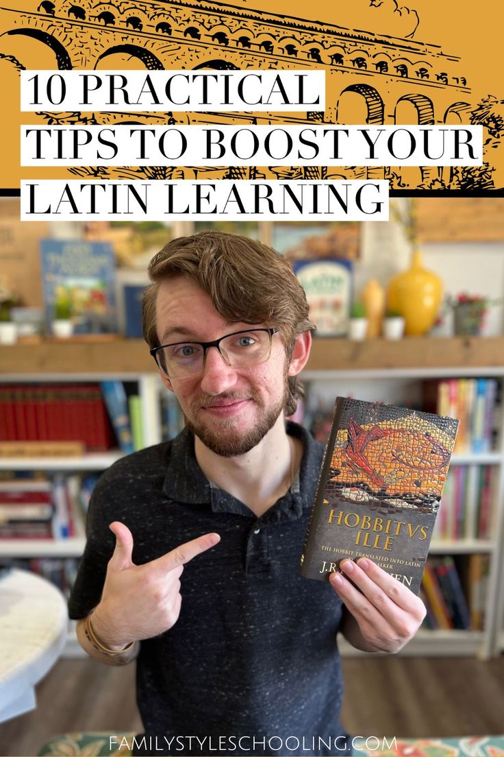 a man holding up a book with the title 10 practical tips to booster your latin learning