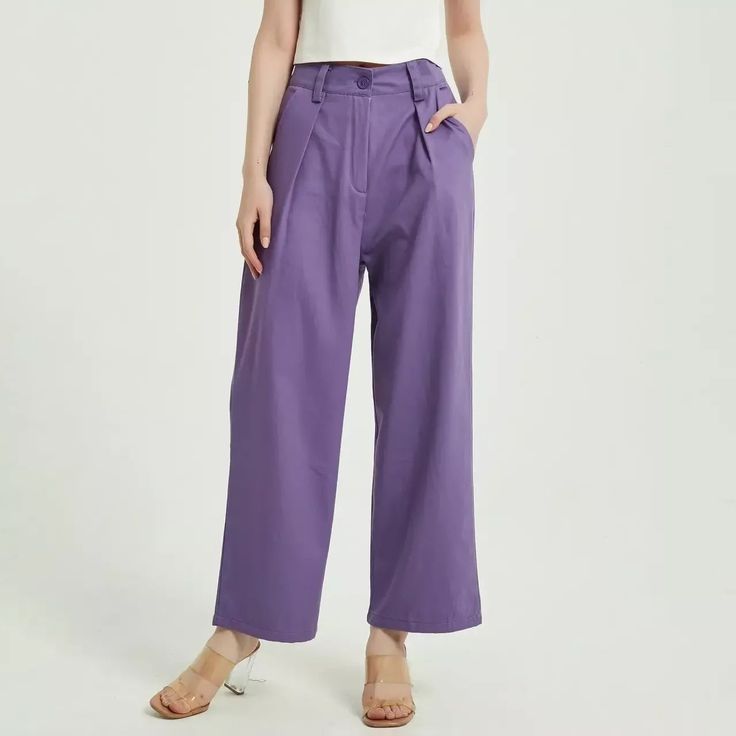 Discover Your New Wardrobe Essential Embrace effortless style and comfort with our Chic Purple High-Waist Wide Leg Trousers for Women. Designed for the modern woman who appreciates both fashion and function, these trousers are a must-have for your wardrobe. Whether you're stepping out for a casual day or dressing up for a night out, these trousers offer versatility and chic appeal. Exceptional Features Season Versatility: Ideal for Spring, Autumn, and Summer, adapting seamlessly to various clima High-waisted Solid Color Cotton Bottoms, High-waisted Solid Color Cotton Pants, Solid Color High-waisted Cotton Pants, High Waist Solid Bottoms For Spring, Solid High Waist Bottoms For Spring, Solid Color High Waist Bottoms For Spring, Baggy Solid Bottoms For Workwear, Baggy Wide Leg Pants For Workwear, Cotton Wide Leg Pants For Work