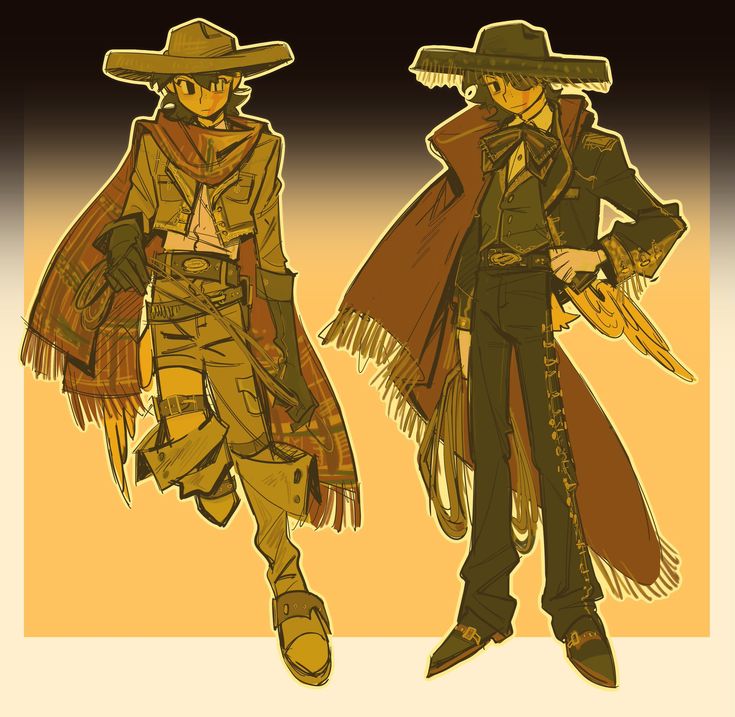 two people dressed in western style clothing and hats