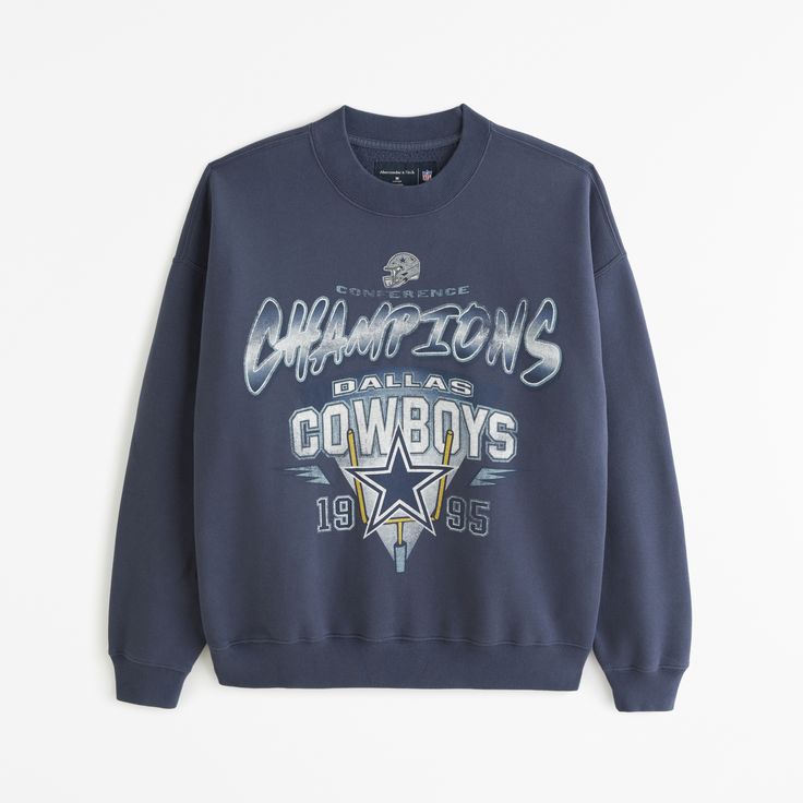 Elevate your casual wardrobe with the Abercrombie & Fitch Men's Dallas Cowboys Graphic Crew Sweatshirt. This piece combines comfort and style, making it a must-have for any fan.

- Size: XS
- Color: Navy Blue
- Material: Cotton, Polyester
- Gender: Male
- Features: Crew neckline, banded hem and cuffs, vintage Dallas Cowboys-inspired graphic

Crafted from our signature softAF fleece fabric, this sweatshirt offers an oversized fit that ensures ease and mobility. The striking graphic detail at the Vintage Dallas Cowboys, Vintage Headboards, Sarah Joy, Nfl Dallas Cowboys, Crew Sweatshirts, Dallas Cowboys, American Apparel, Fleece Fabric, Abercrombie Fitch