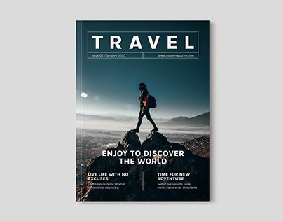 a magazine cover with a person walking on top of a rock in the middle of nowhere