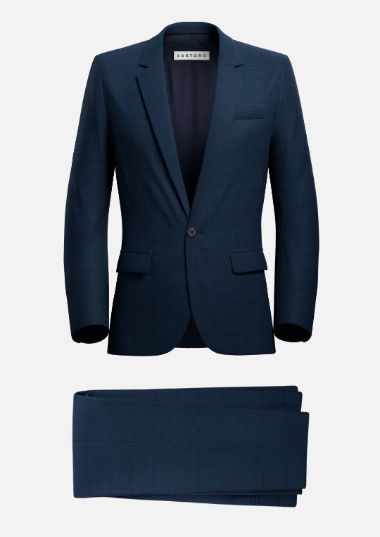 The Lafayette Blue Microcheck Suit is a one-of-a-kind look, exquisitely crafted in a luxuriant blue microcheck weave for a unique and distinguished look. Custom-made and tailored to perfection, this suit exudes elegance and sophistication, making it a stylish and luxurious addition to any wardrobe. Blue Fitted Suit In Suiting Fabric, Fitted Blue Suit In Suiting Fabric, Blue Slim Fit Suit In Suiting Fabric, Blue Slim Fit Suits In Suiting Fabric, Classic Three-piece Suit With Notch Lapel In Royal Blue, Classic Three-piece Suit In Royal Blue With Notch Lapel, Tailored Blue Suits With Suit Collar, Tailored Blue Business Suits, Blue Notch Lapel Suit In Suiting Fabric