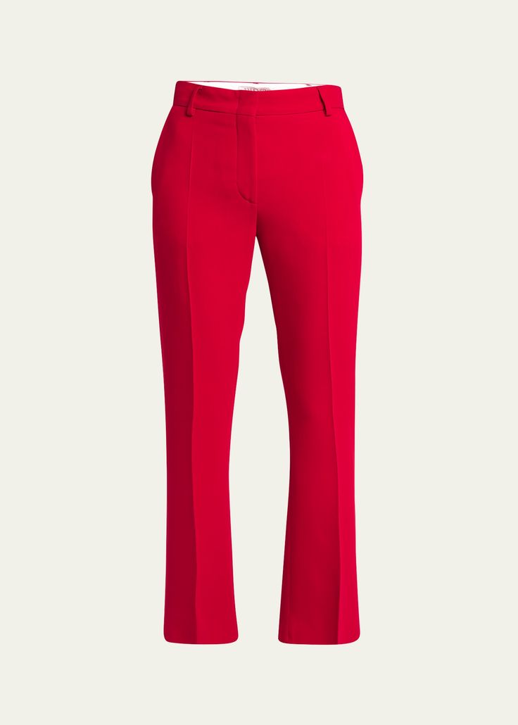 Find VALENTINO Fla Suiting Trousers on Editorialist. Valentino Garavani suiting trousers Full length High rise Flare legs Side slip pockets; back welt pockets Tab/zip fly; belt loops Silk Made in Italy Formal Red Bottoms With Welt Pockets, Red Formal Bottoms With Welt Pockets, Red Fitted Dress Pants For Business Casual, Fitted Red Dress Pants For Business Casual, Elegant Fitted Red Dress Pants, Red Workwear Pants With Welt Pockets, Red Work Pants With Welt Pockets, Elegant Red Business Pants, Red Tailored Business Casual Pantsuit