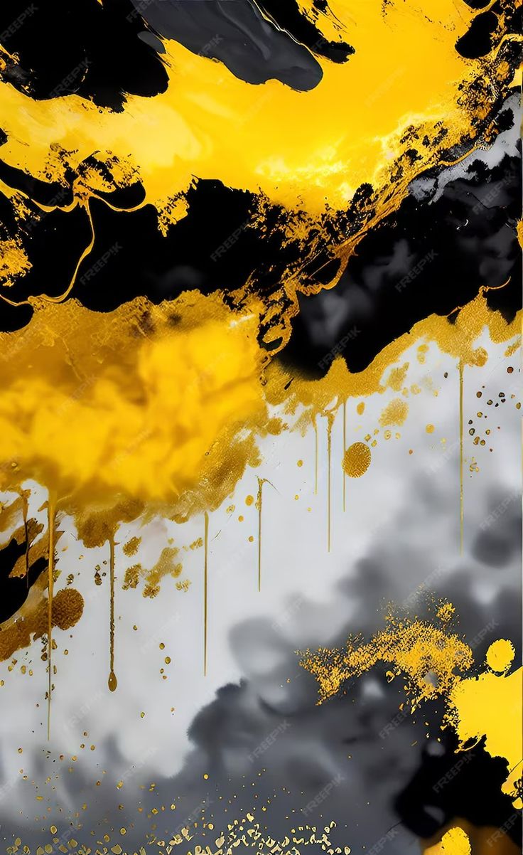 an abstract painting with yellow and black colors