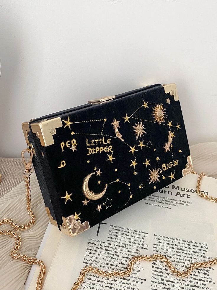 Star & Moon Embroidered Box Clutch Bag | SHEIN USA Tas Lv, Girly Bags, Fancy Bags, Box Clutch, Star Moon, Pretty Bags, Box Bag, Girls Bags, Cute Bags