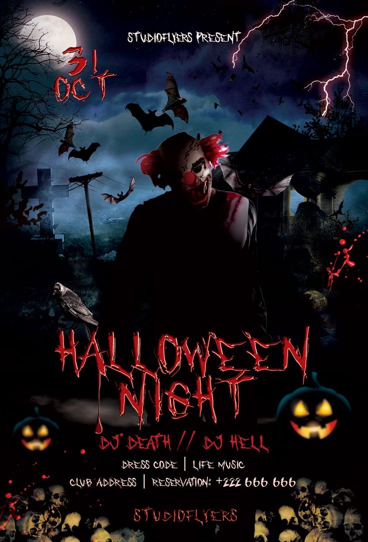 halloween night flyer template with pumpkins and bats