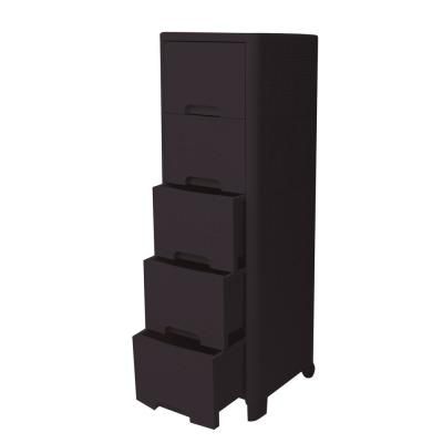 a tall black cabinet with three drawers