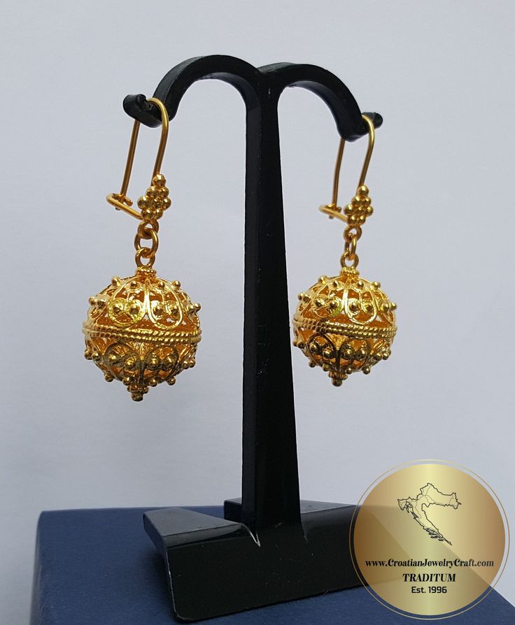 "* Large, statement filigree ball earrings * * Available in yellow or rose solid 14k gold * ★ Largest size of our traditional Croatian filigree ball earrings, handcrafted in solid 14k gold. They are replicas of ethnic - heritage Croatian jewelry from Dubrovnik - Dalmatia region. Earrings end with decorative, secure - latching type of ear-wires. ★ *These earrings are handmade on order in 7-10 business days* Due to the handmade creation, every pair is unique, so there can be tiny variations in dim Ornate Bridal Earrings For Festive Occasions, Ornate Bridal Earrings For Formal Occasions, Hallmarked Ceremonial Drop Earrings, Traditional Yellow Gold Clip-on Earrings For Formal Occasions, Hallmarked Drop Earrings For Ceremonial Occasions, Hallmarked Drop Earrings For Ceremonial Events, Ceremonial Hallmarked Drop Earrings, Elegant Design Earrings For Festivals, Elegant Ceremonial Earrings