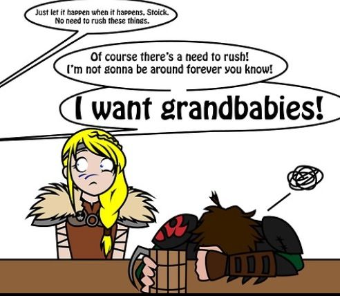 an image of a cartoon character saying i want grandbabies on the table next to him