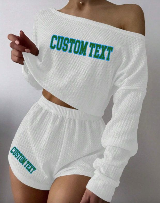 Super cute trendy set!  Comes with shorts and a sweater with your customized text!! So comfy <3 (We will customize it with your school, team, camp name in your school colors.) Bed Party, Waffle Long Sleeve, Set Game, Long Sleeve And Shorts, School Team, Womens Pyjama Sets, Team Apparel, School Colors, Shorts Set