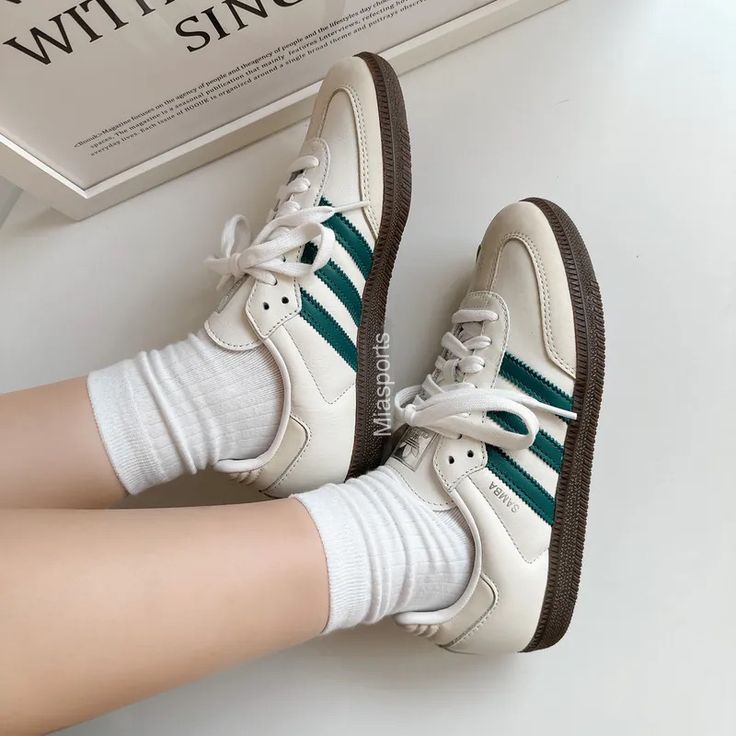 New With Box 100% Authentic Green Sporty Closed Toe Sneakers, Adidas Shoes Women Samba, Gazelle Adidas Shoes, Sambas Women, Sambas Shoes, Sambas Adidas Women, Indie Shoes, Cute Converse Shoes, Dream Shoe