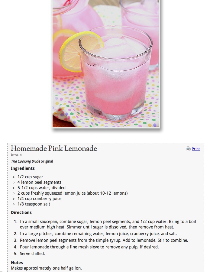 the recipe for homemade pink lemonade is shown