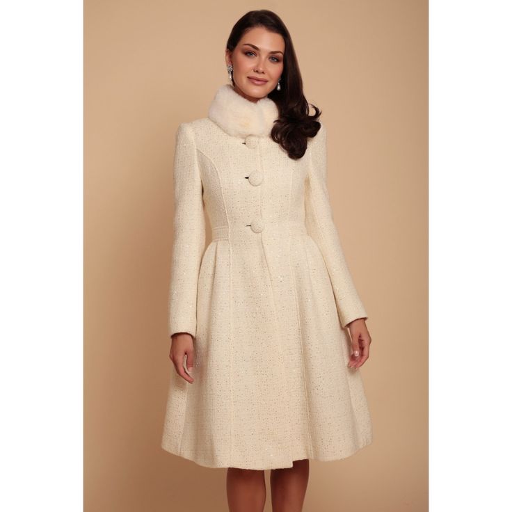 Loading... Dior Vibes, Tweed Fabric, Tweed Dress, Soft Classic, Dress Coat, Faux Fur Collar, Independent Designers Fashion, Fitted Bodice, Flare Skirt