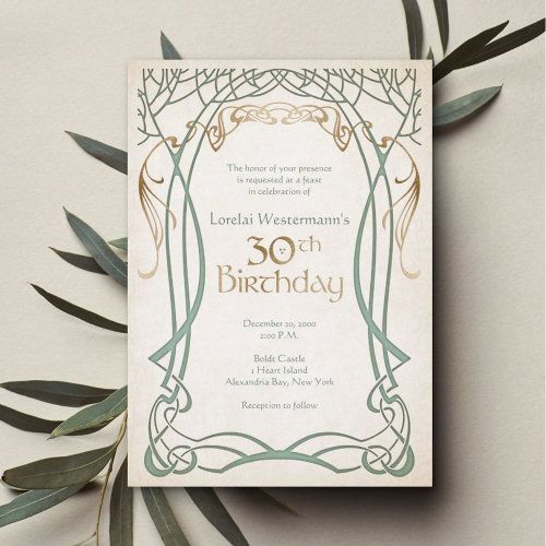 an elegant 30th birthday party card with greenery