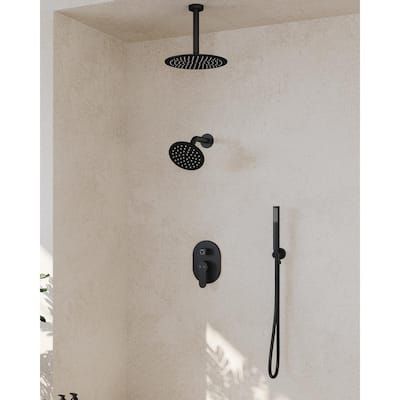 an image of a shower head and handset in the bathroom with white wall background