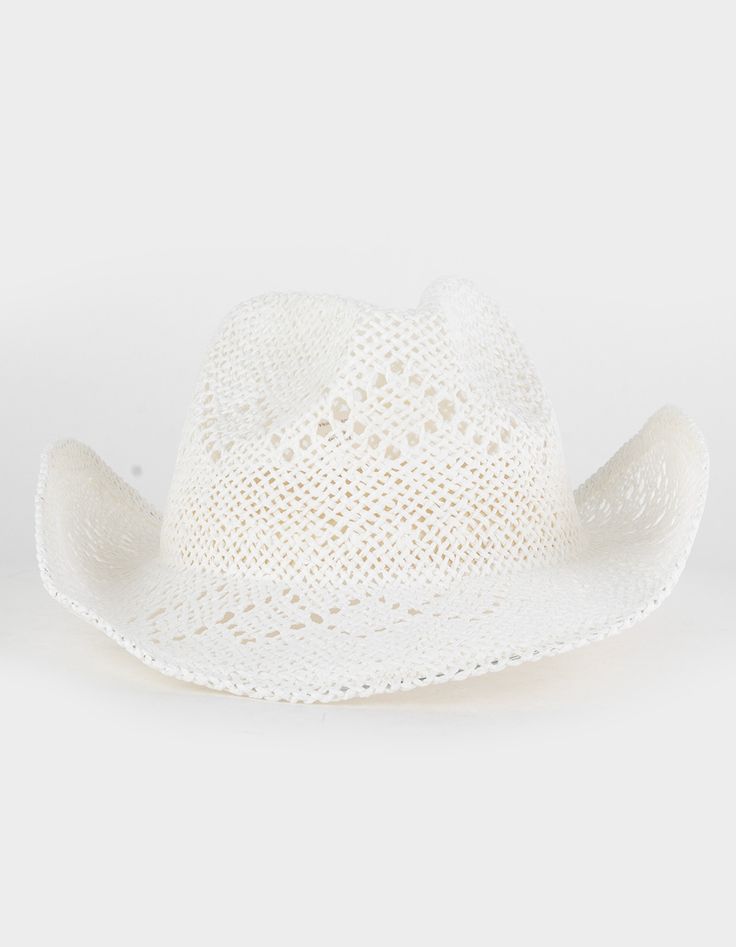 Straw Cowboy Hat. Pinch Crease Front Cowboy Hat. Wide Brim. Sweatband To Help Wick Away Moisture. 100% Paper. Gentle Wash. Hang Dry. Imported. White Straw Cowboy Hat, White Flat Brim Fedora For Outdoor, Casual White Panama Hat For Outdoor, White Casual Panama Hat For Outdoor, Casual White Fedora For Outdoor, White Casual Fedora For Outdoor, Casual White Hat Band For Outdoor, Casual White Hat Bands For Outdoor, White Country Style Fedora For Outdoor