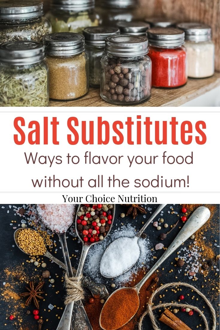 salt and spices on a shelf with text overlay that reads salt substites ways to flavor your food without all the sodium