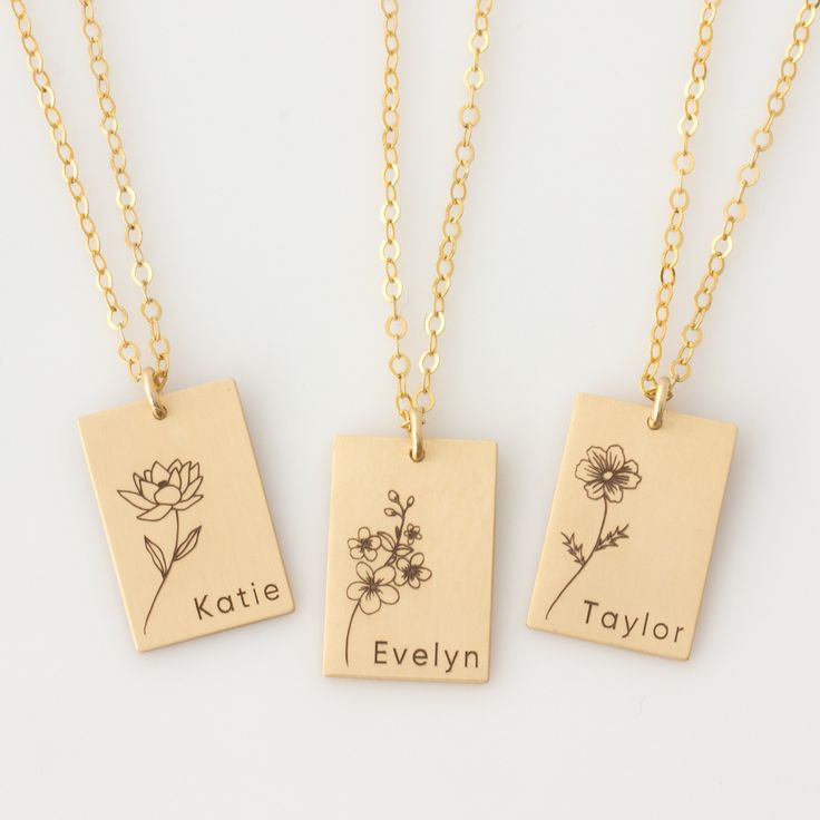 "Keep your little ones close to your heart with this Personalized Rectangle Birth Flower Necklace! It's great for layering, a wonderful minimalist piece, perfect gift for your wife, girlfriend, Mother's Day gift or simply to treat yourself! Engraved and hand assembled with care and love, it comes in 14k gold fill, rose gold fill, or sterling silver. HOW - TO - ORDER 1. Select your options from the drop down menu see photo for birth flower options 2. Chain length options are 16\", 18\" & 20\" Mother's Day Personalized Rectangular Charm Necklaces, Personalized Rectangular Charm Necklaces For Mother's Day, Rectangular Charm Necklace For Mother's Day, Rectangular Birth Flower Necklace As Gift, Simple Rectangular Necklace For Gift, Dainty Rectangular Pendant Necklace For Mother's Day, Rectangular Pendant Charm Necklace For Mother's Day, Minimalist Rectangular Charm Necklace For Personalized Gift, Rectangular Necklace For Mother's Day Gift