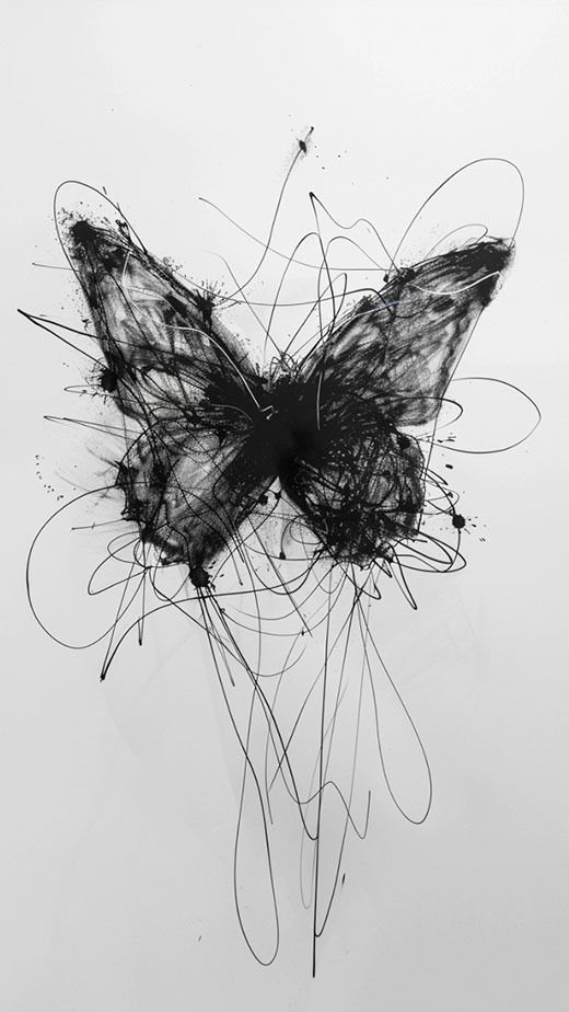 an abstract black and white image of a butterfly