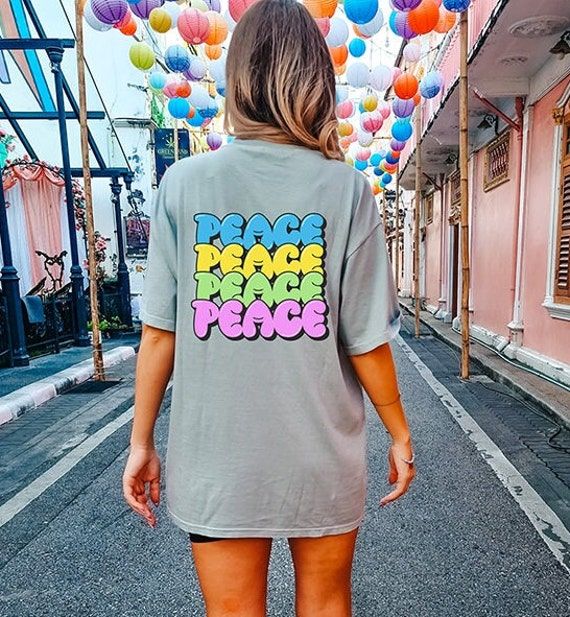 ✦ 🇺🇸SENT TO PRODUCTION AND PRINTED IN THE US🇺🇸 ✦ The perfect Graffiti Peace TShirt is yours! Perfect as a gift too! ✦ QUICK FACTS ✦ Comfort Colors® C1717 T-Shirt is 100% ringspun cotton (ringspun=comfort) Preshrunk, soft washed, garment-dyed fabric Twill-taped back neck and shoulders ✦ SIZING TIPS ✦ All our garments are UNISEX.  FOR AN OVERSIZED LOOK, SIZE UP 2-3 SIZES For a Relaxed Fit order your Usual Size For a Snug Fit order 1 Size down If you're unsure: Lay your favorite fitting T-Shirt Y2k Grunge Clothes, Peace Graffiti, Dog Rescue Shirts, Choose Peace, Christian Crewneck, Grunge Clothes, Clothing Y2k, Clothes Y2k, Birthday Presents For Mom