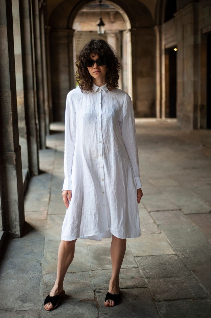 White long linen shirt dress is natural washed linen dress , buttoned with natural shell buttons running down the front. This shirt dress will be a practical yet elegant addition to your wardrobe. Designed with long sleeves, but you can wrap them and make shorter. The long women shirt dress has a truly fashionable design - it's made in a minimalistic design and high-quality soft heavy linen. Made from washed linen, this dress will fit you on any occasion. Wear with sandals for a relaxed sense of Summer Daywear Shirt Dress With Button Cuffs, Summer Relaxed Fit Shirt Dress With Button Cuffs, Summer Shirt Dress With Button Cuffs For Daywear, Elegant Relaxed Fit Linen Shirt Dress, Relaxed Fit Linen Button-up Dress, White Spread Collar Dress For Summer, White Shirt Dress With Button Closure And Relaxed Fit, White Relaxed Fit Shirt Dress With Button Closure, White Summer Dress With Spread Collar