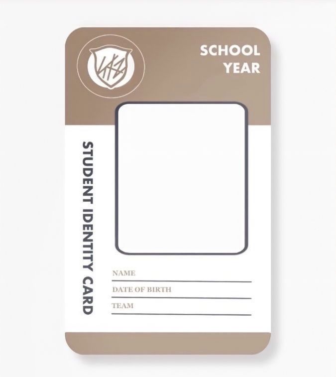 a school year student's identity card with a brown and white design on it