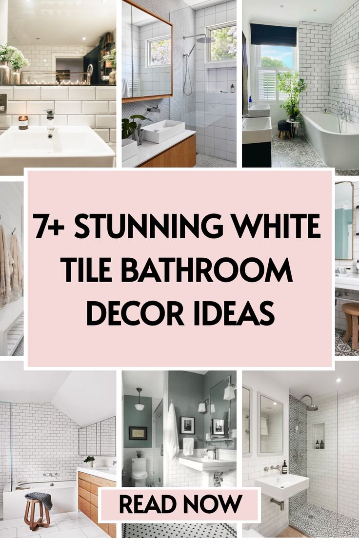 7 white tile bathroom decor ideas White Tile Bathrooms, White Tile Bathroom Decor, White Tile Bathroom Ideas, White Tile Bathroom Floor, White Tile Bathroom Walls, White Tile Bathroom, Bathroom Paint Ideas, White Bathroom Inspiration, Master Shower Tile