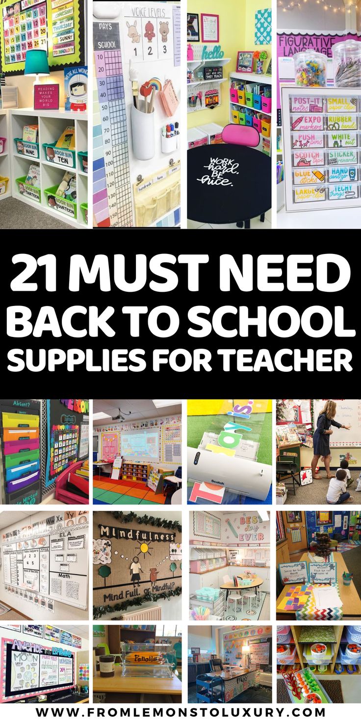 the back to school supplies for teachers are displayed in this collage with text that reads,