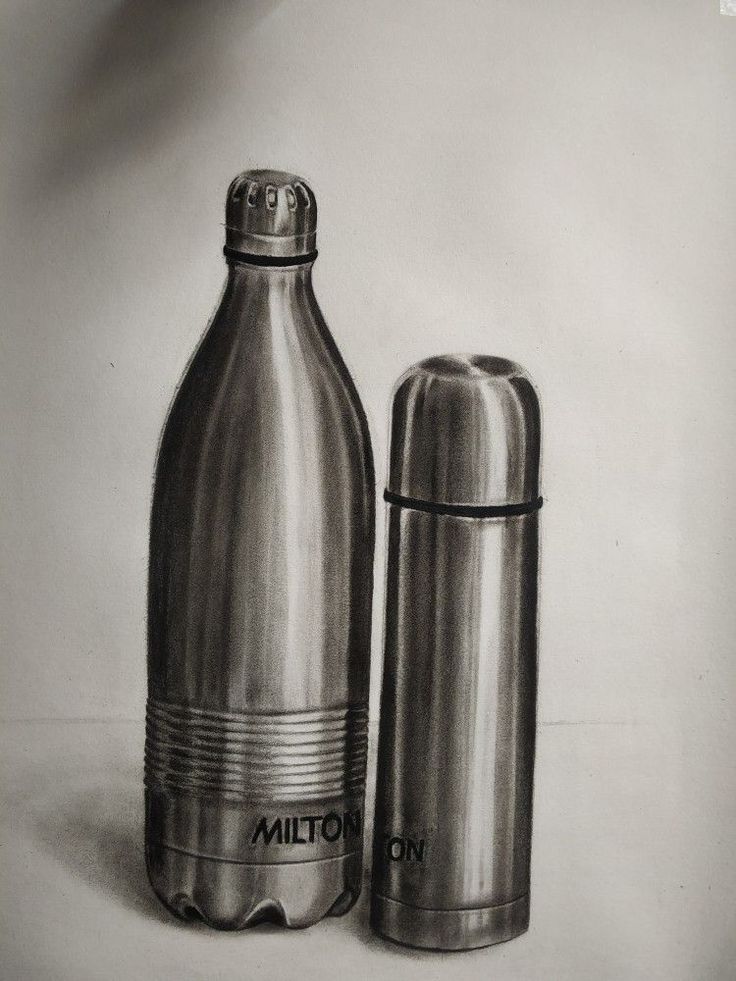 a drawing of a bottle and shaker next to each other