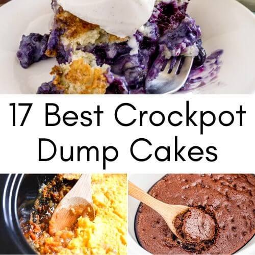 crockpot dump cakes with the words 17 best crockpot dump cakes on top