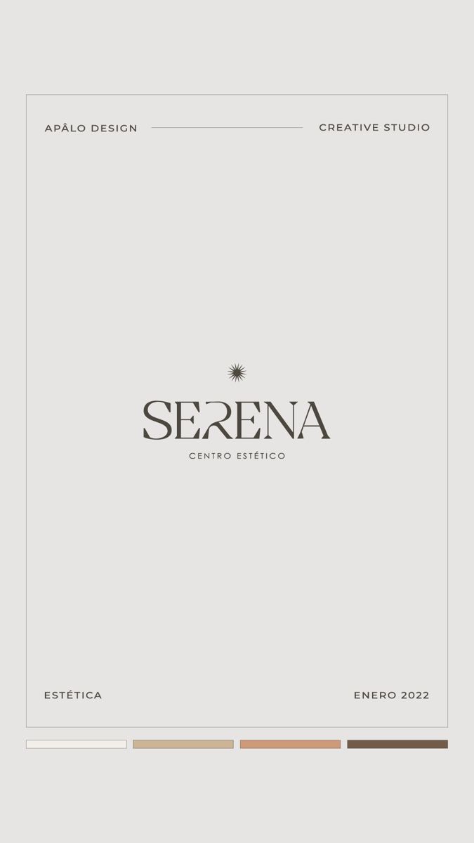 the serena logo is shown on top of a white sheet with brown and beige colors