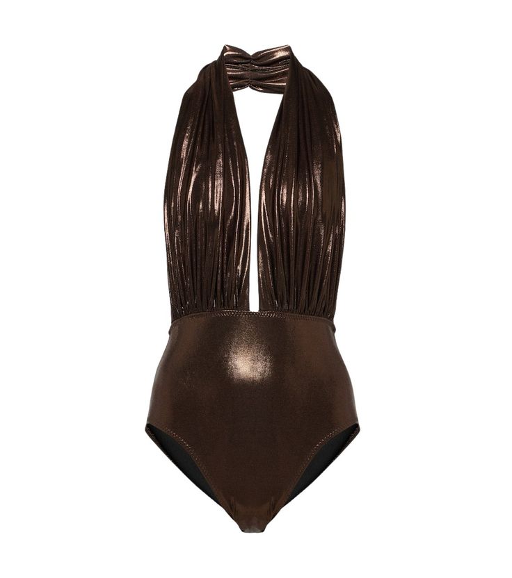 a women's brown swimsuit with an open back and tie at the waist