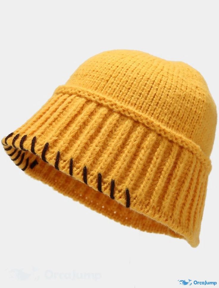 OrcaJump - Womens Casual Winter Knit Fisherman Hat Hip-Hop Skullies Beanie Bucket Cap Costume Accessory Gift Adjustable Knitted Cloche Hat For Winter, Adjustable Solid Knitted Hats, Adjustable Solid Color Knitted Hats, Knitted Cloche Hat One Size Fits Most, Casual Yellow Crochet Beanie Hat, Casual Yellow Crochet Hat With Short Brim, Casual Yellow Crochet Beanie, Adjustable Knit Cap, Adjustable Yellow Knitted Hat