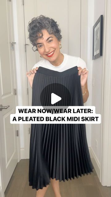 GRAZIA | DAILY STYLE INSPO on Instagram: "WEAR NOW/WEAR LATER: A PLEATED BLACK MIDI SKIRT🖤// I had a someone ask me to style this skirt different ways, so since we’re getting closer to that weird in-between time of year, I thought I’d show you how versatile this little skirt could be! Pleats have always been classic, but they started to trend last year and are still going strong.  . I’ll link everything I can and similar to my LTK! 😘 . . . #pleatedskirt #waystowear #wearnowwearlater #outfitideas" Black Pleated Skirt Outfit Work, Black Pleated Skirt For Work, Pleated Skirt And Blazer Outfit, Midi Black Skirt Outfit Winter, Black Pleated Midi Skirt Outfit, Black Polka Dot Skirt Outfit, Long Black Skirt Outfit Ideas, Black Maxi Skirt Outfit Ideas, Mid Length Skirt Outfit